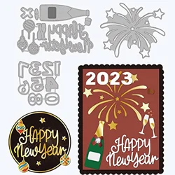 Happy New Year Cutting Dies Fireworks Carbon Steel Die Cuts Champagne Metal Crafting Embossing Stencil Template