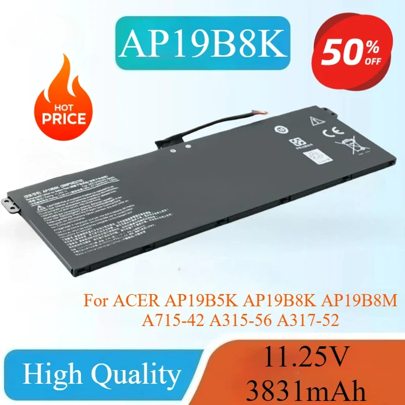 

High Quality New 11.25V 3831mAh AP19B8K Laptop Battery for ACER AP19B5K AP19B8K AP19B8M A715-42 A315-56 A317-52 Series Laptop