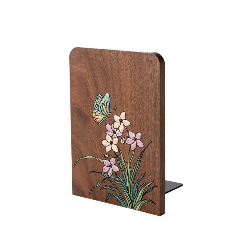 ✨ Chinese Cultural Heritage | Hand-painted Lacquer Art Bookends, Black Walnut Wood Desk Book Stopper, Unique Teacher's Day Gifts