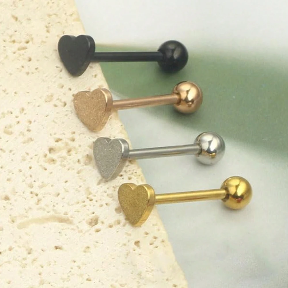 2-4pcs 14G Stainless Steel Tongue Rings Straight Barbells Heart Shape Rose Shape Tongue Piercing Jewelry