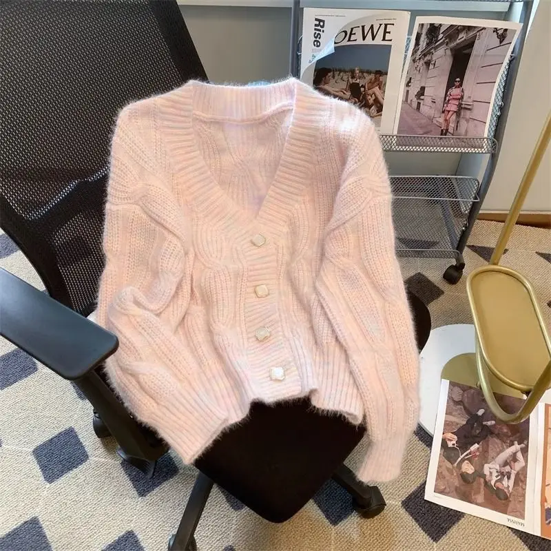 Cardigan Sweater Ladies Spring Autumn New Small Fresh Solid Color Explosion Sweater Advanced Feeling Lazy Cardigan V-Neck Coat