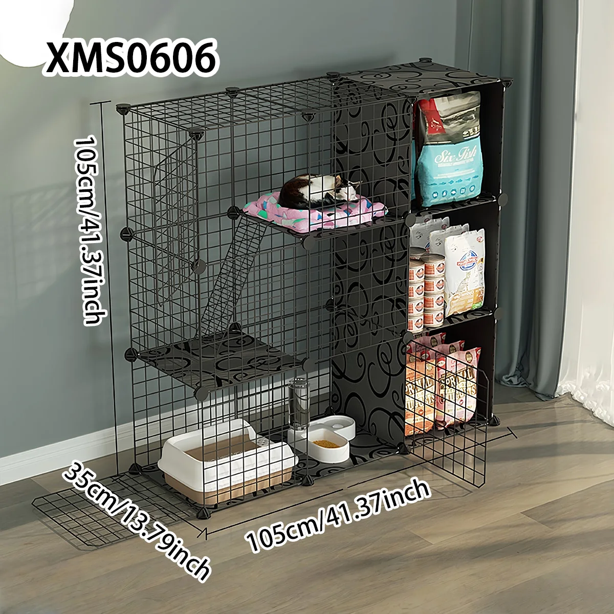 DIY Cat Cage with Storage Area, Detachable and Portable Indoor Cat Enclosure, Kitten Activity Protection Fence