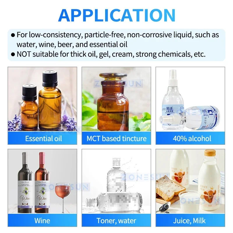 ZONESUN 반자동 액체 우유 오일 음료, 커피 병 충전 기계, 화장품 ZS-DPYT2P 필러, 2 헤드