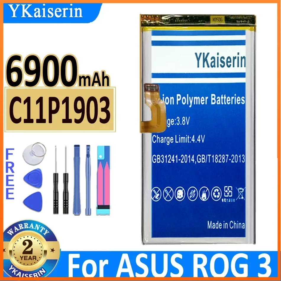 6900mAh YKaiserin C11P1903 Battery For ASUS ROG Phone 3 ROG3 ZS661KS Batteries + Free tools