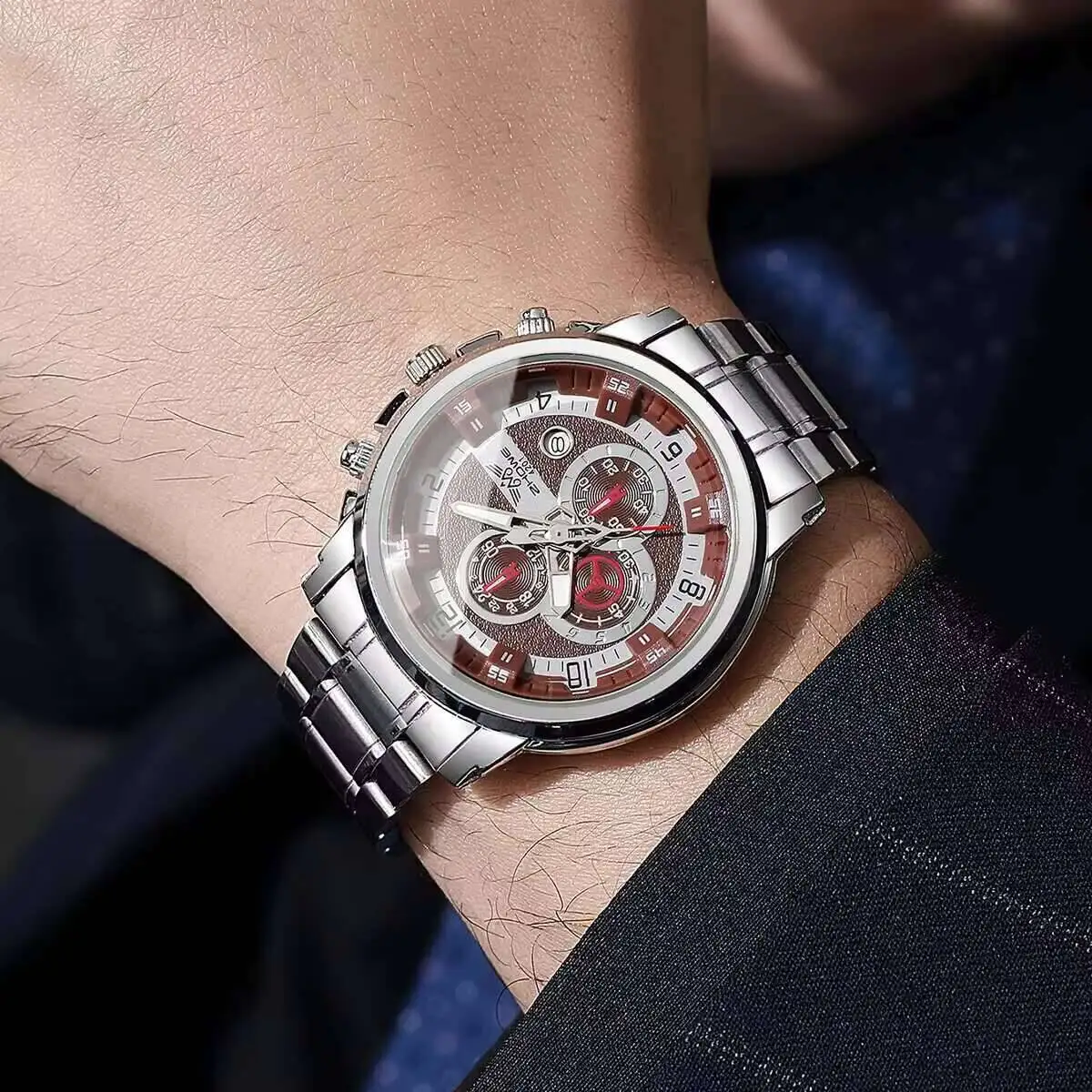 高級メンズ カレンダー クォーツ時計 ステンレススチール バンド メンズ ビジネス腕時計 リロイ Hombre（箱なし）