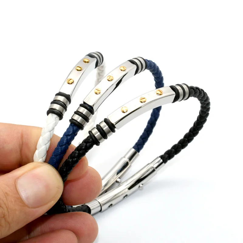Sales Promotion Geunine Black Braided Leather Bracelet For Men Jewelry