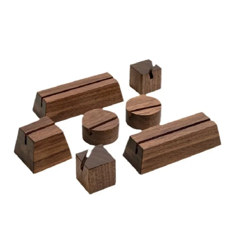 Walnut Solid Wood Card Photo Holder Desktop Postcard Stand Creative Wooden Calendar Base Message Clip Card Holder