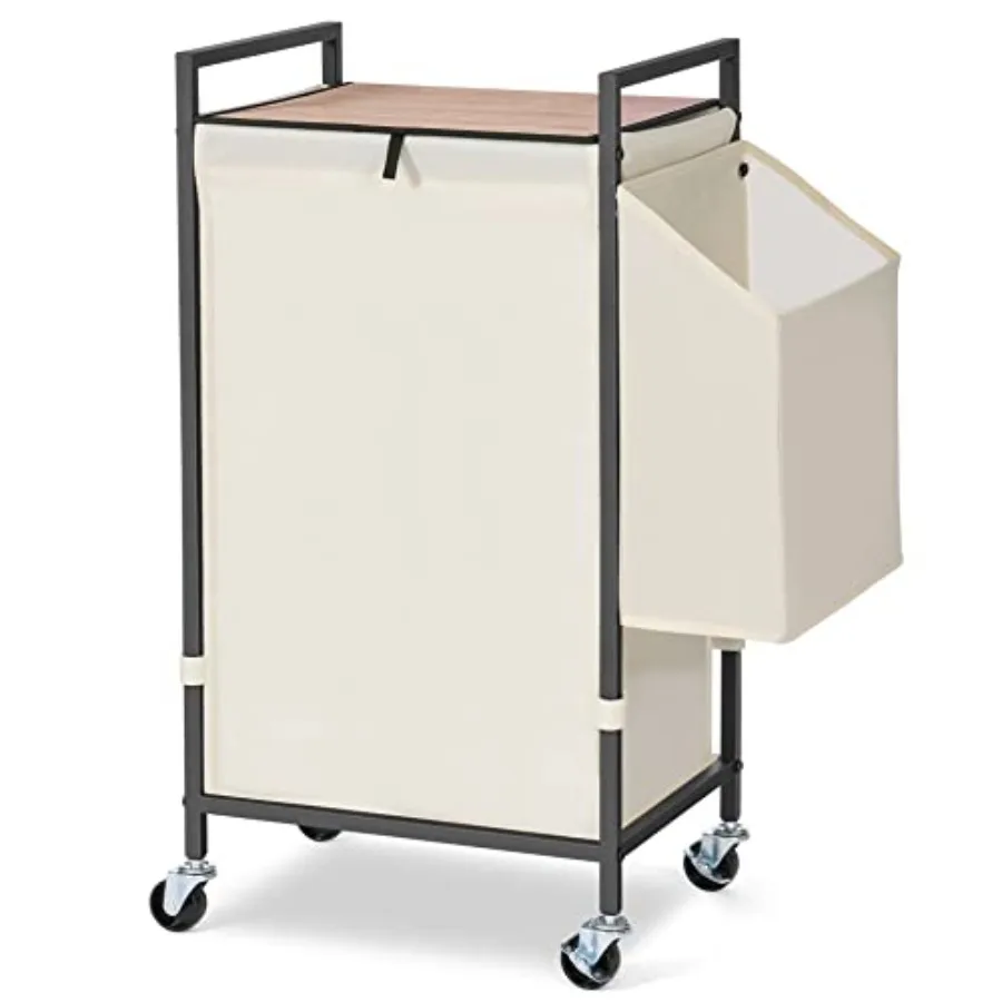 

Laundry Hamper with Rustic Brown Lid and Wheels; 96L Large Rolling Laundry Basket with Removable Oxford Liner Bag; Tall Freesta