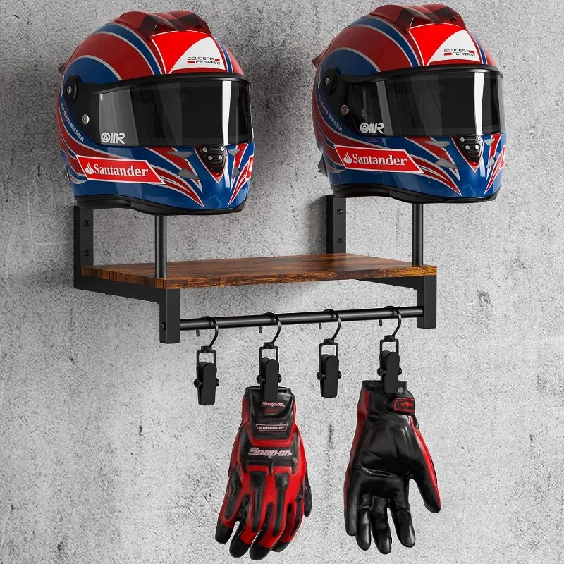 

Helmet Rack Wall Mount, Motorcycle Helmet Holder Plate Rack Display Organizer with Motorcycle Accessories for Motorcycle (Vintag