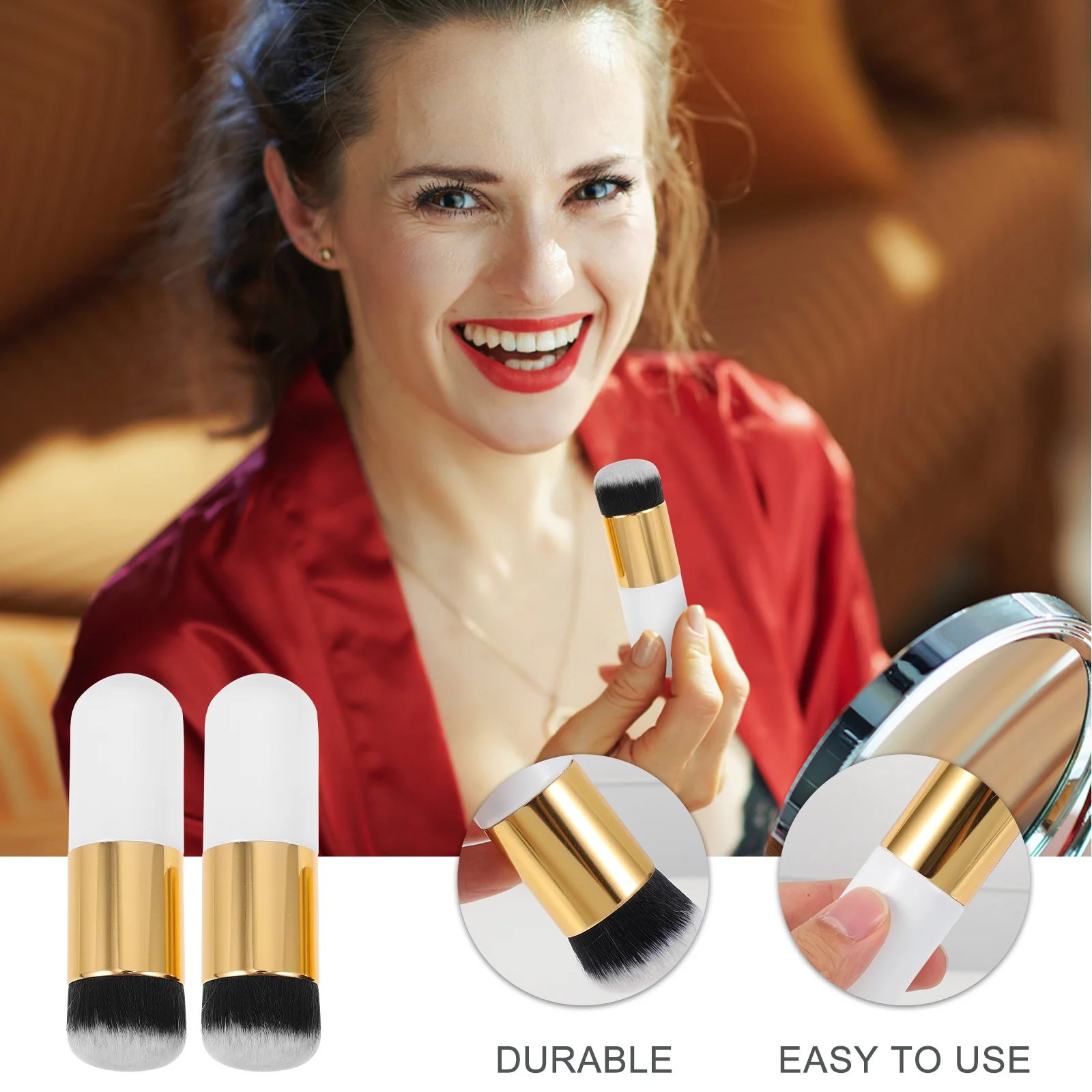 Set di pennelli da 2 pezzi Set di setole sintetiche setose dense Set di pennelli per trucco viso per fondotinta Crema liquida Bellezza delle donne