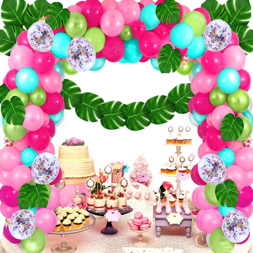 

Latex Balloon Set Bright Colors Different Sizes Artificial Palm Leaves DIY Decor Tropical Party Luau Flamingo decorations