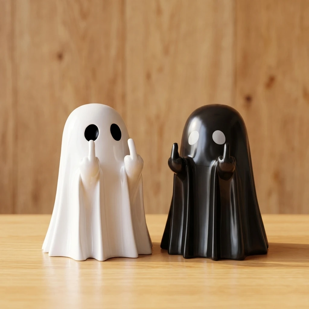 Cute Middle Finger Ghost Statue, Small Halloween Decor for Home, Centerpiece for Coffee Table, Adorable Horror Figure