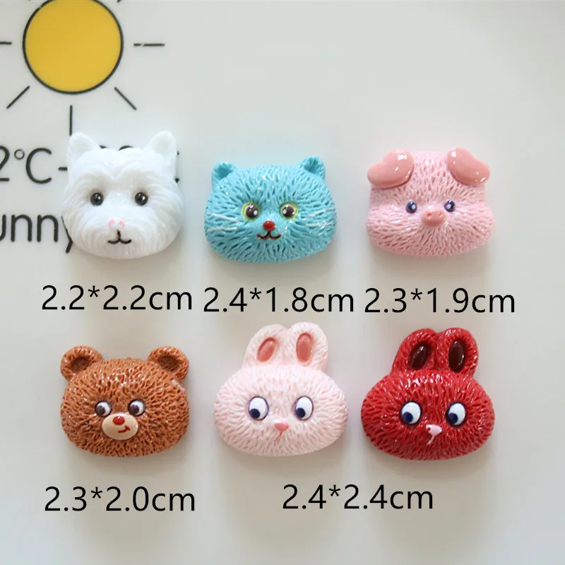 10pcs Cartoon Animals Cats Dogs and Rabbits Heads Resin Decorative Pendants Featuring DIY Handmade Earring Keychain Accessories