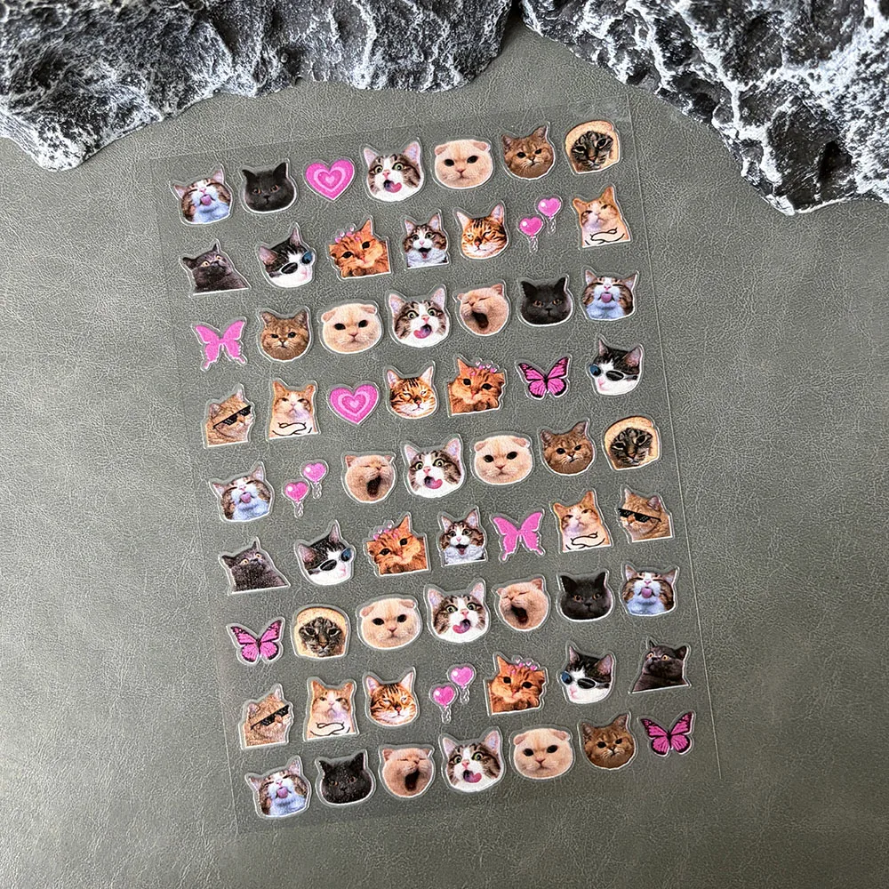 Lovely Cat Nail Decals 3D Animal Cartoon Dog Scrawl Relief Self Adhesive Nail Art Stickers Cute Y2K Nails Decoration