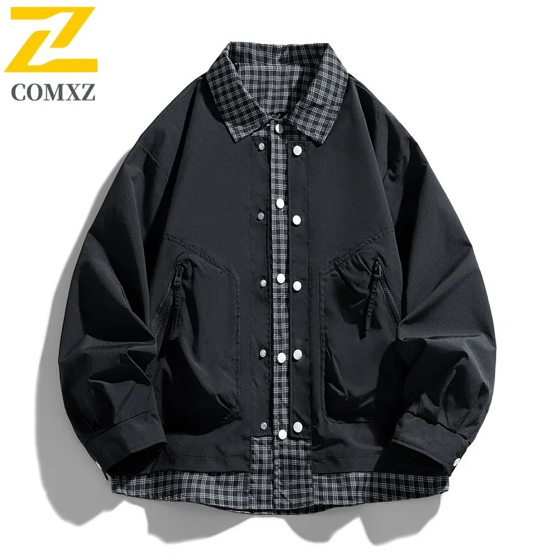 

COMXZ M 5XL весна осень Лидер продаж тенденция универсальная свободная мужская одежда модная студенческая рабочая одежда искусственная куртка из двух предметов