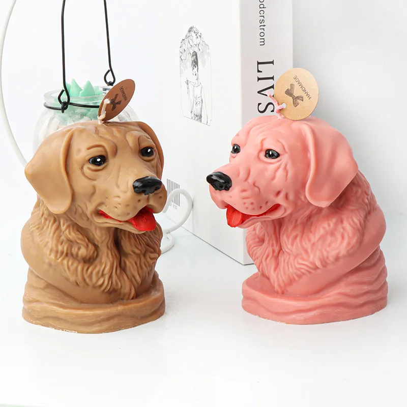 3D Pet Dog Golden Retriever Candle Silicone Mold Cute Dog\'s Head Portrait Gypsum Candle Making Mould Dog Lovers Craft Decor Gift