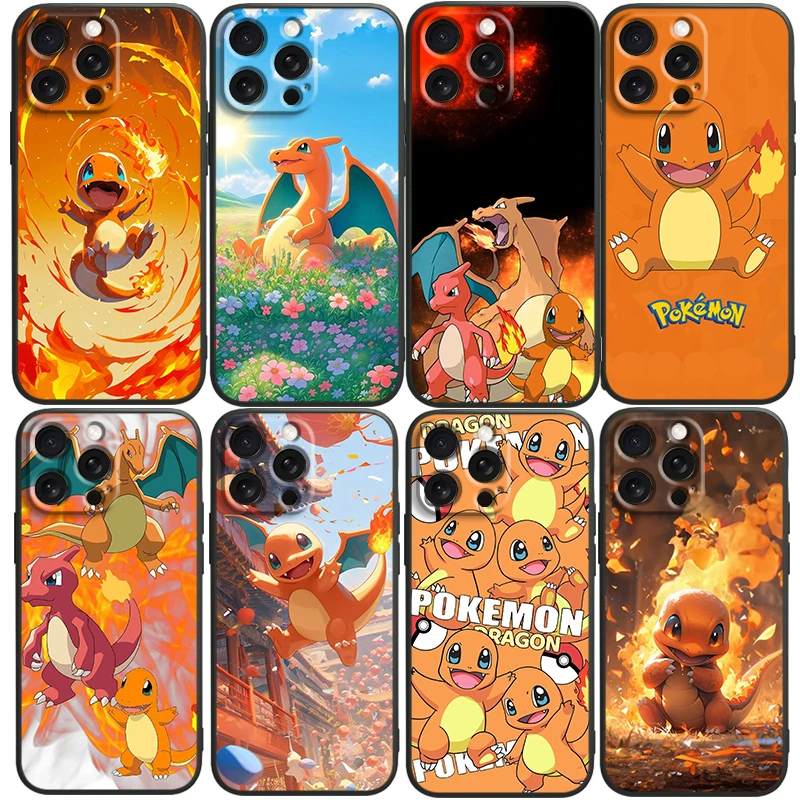 เคสโทรศัพท์ TPU สีดำขนาดเล็กลายมังกรไฟน้อย Pokemon สำหรับ iPhone 15 14 13 12 11 XS XR x 8 7 SE Pro Max PLUS