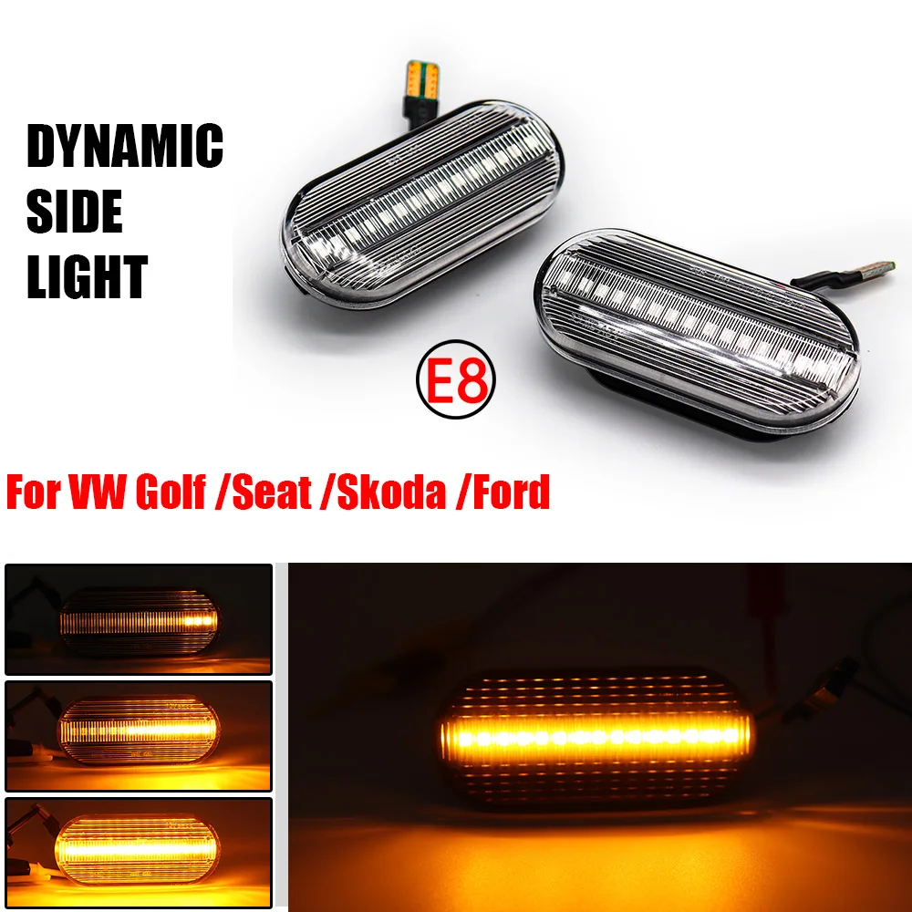 2pcs Dynamic Amber LED Flashing Turn Signal Light For  For VW  Golf3/4 SEAT  Ibiza 6L Leon 1M  Passat 3B Polo 6N 9N Bora Ford