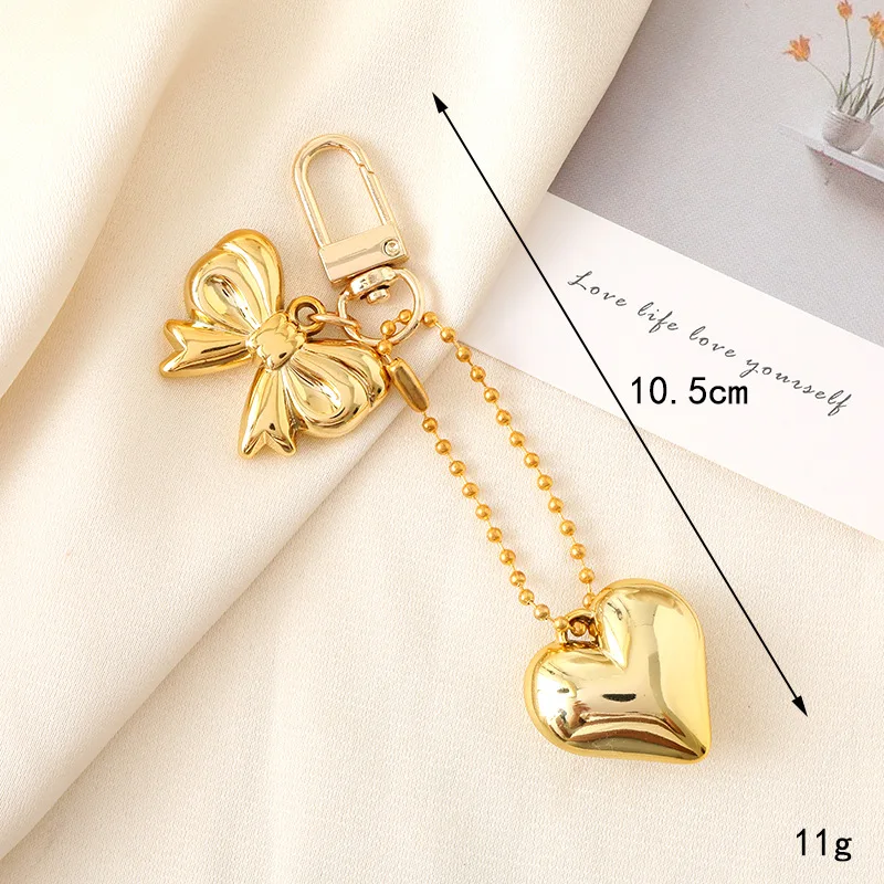 Y2K Aesthetic Bow Heart Cute Keyring for Women,Silver And Gold Heart Keychains for Girl Women Bag Backpack Charms Holiday Gifts