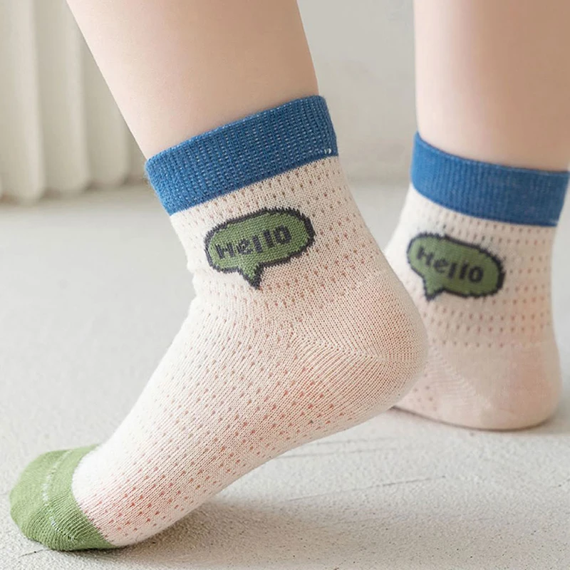 5Pairs Blue Bear Boys Summer Socks Breathable Baby Mesh Sock Fashion Children Sports Short Socks Thin Cotton Footwear 0-14Years