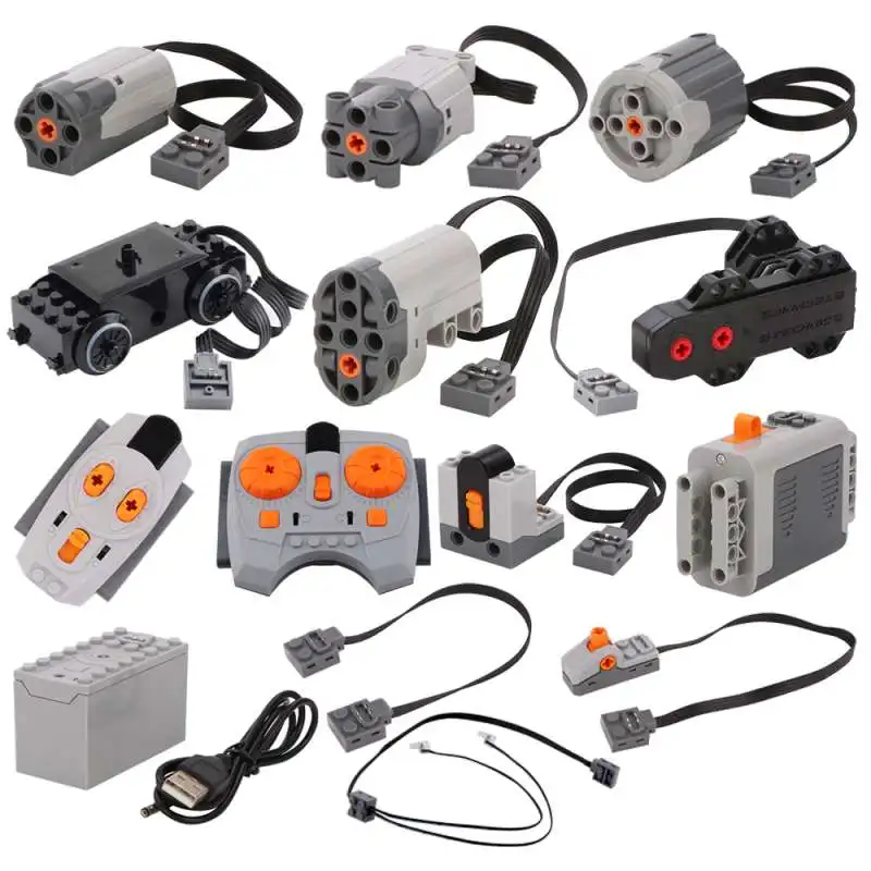 Juego de motores con funciones de energía, receptor de Control remoto IR, bloques de construcción, caja de batería AA, Motor de tren de potencia MOC, Motor de Buggy, 14 Uds.