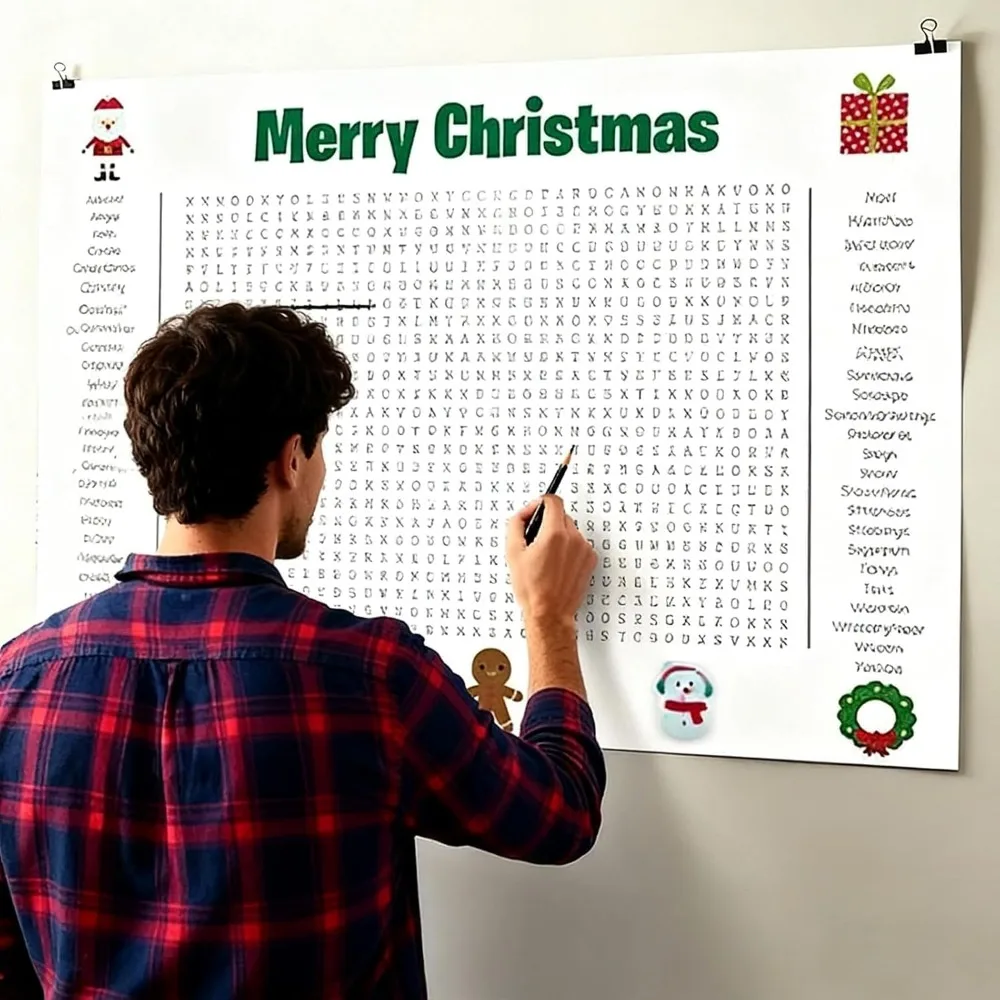 Affiche Jumbo de recherche de mots de Thanksgiving et de Noël, jeu mural Giant60x90cm pour les familles