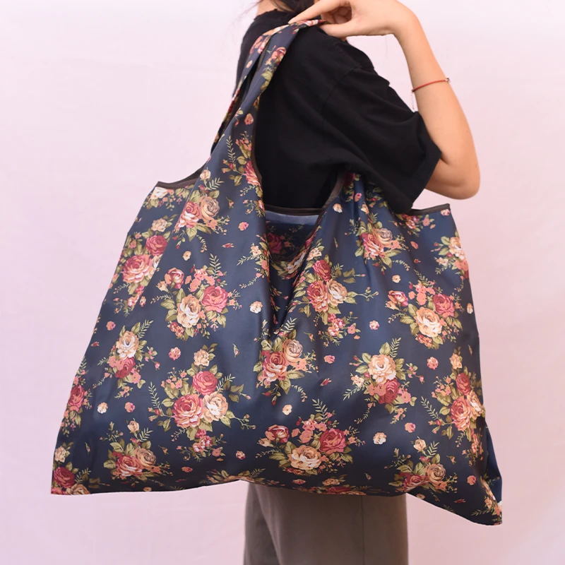 Fashion Printing Foldable Eco-Friendly Shopping Bag Tote Folding Pouch Handbags Convenient Large-capacity for Travel Grocery Bag