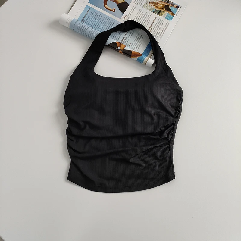 Women's Gym Seamless Halter Neck Vest One-piece Beauty Back Sports Lingerie Small Suspender Inner Yoga Suit Top with Chest Pad