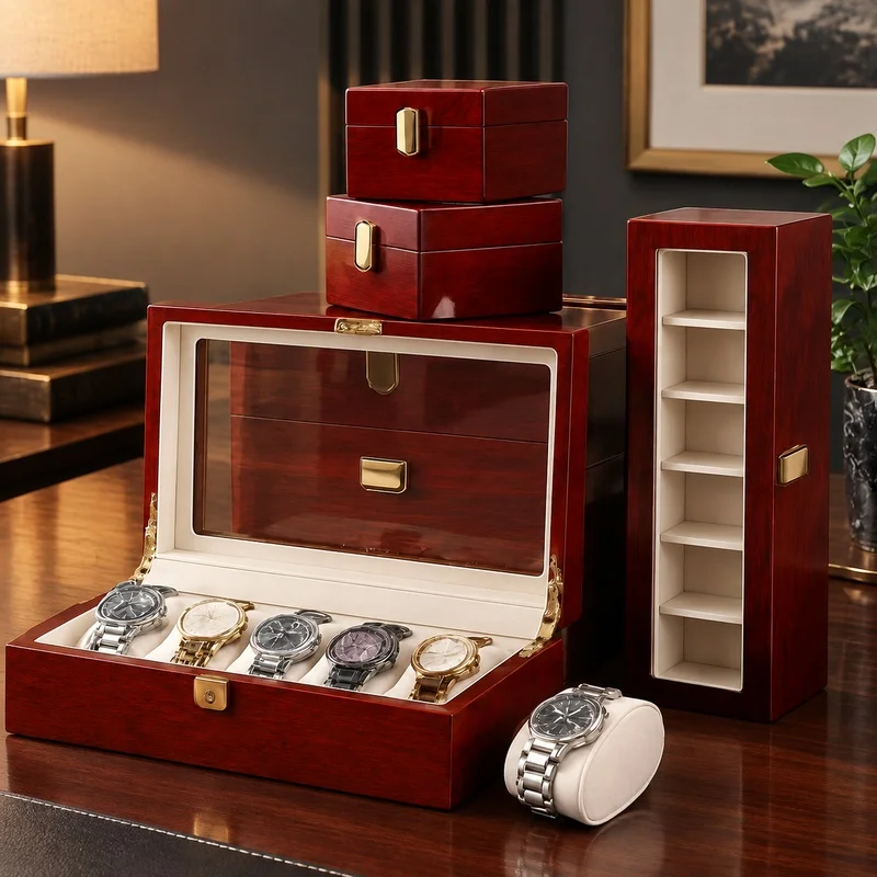 Wooden Jewelry and Watch Organizer Box with 1-12 Compartments, Stylish Storage Solution for Men and Women