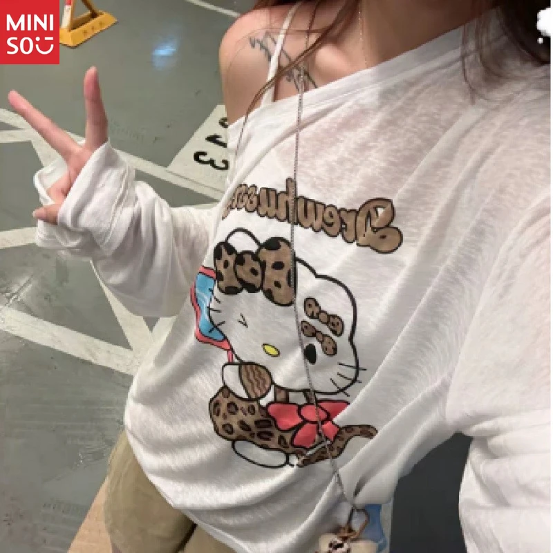 

Miniso 2025 Slant Neck T-Shirt, Bust Shoulder Slim Fit, Niche Design Top