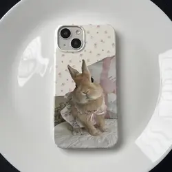 Cute Cartoon Rabbit Flowers Floral Case for iPhone 15 14 13 Pro Max 12 11 Pro Plus 7 8 Shockproof Protective Hard Acrylic Cover
