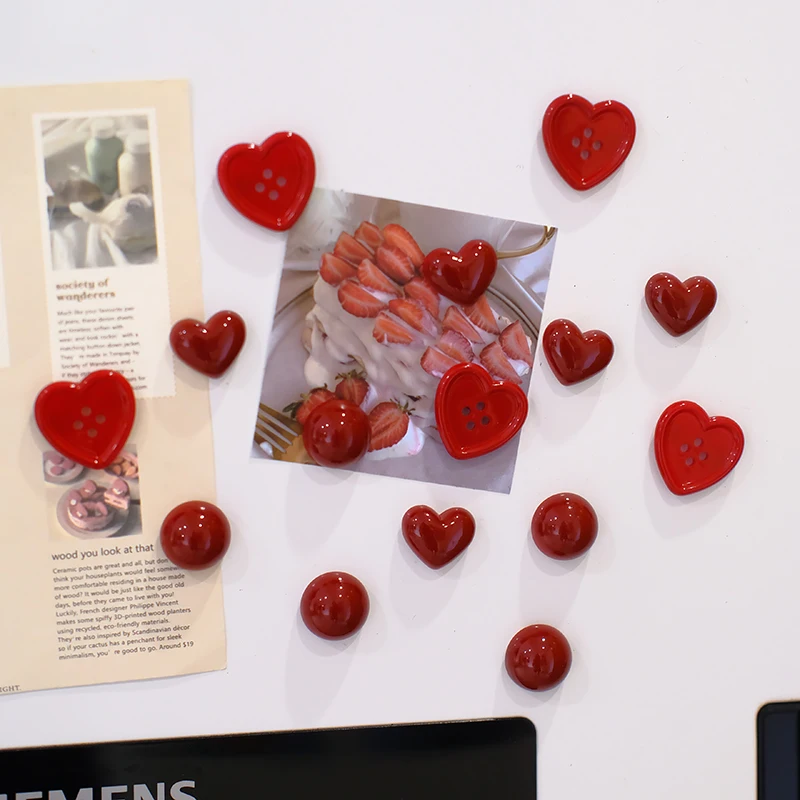 5pcs Refrigerator Magnet Set Retro Red Heart Magnetic Decor Pegboard Whiteboard Plan Photo Ornament Home Decoration Unique Gift