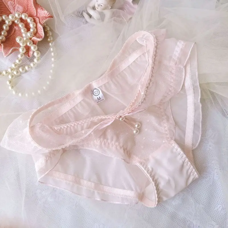 Women Sexy Mesh Lace Ruffles Dot Transparent Underwear High Elasticity Breathable Seamless Cute Lovely Sweety Princess Panties