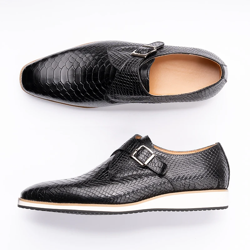 2023 Autumn Men's Casual Fashion Buckle Monk Shoes Cow Leather Snake skin pattern Classic Premium Quality Slip On Dress Casual