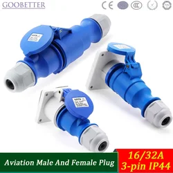 16A/32A 3-Pin Aviation Power Plug IP44 Waterproof & Explosion-Proof Industrial Connector for Cabinet Lighting & Audio Equipment