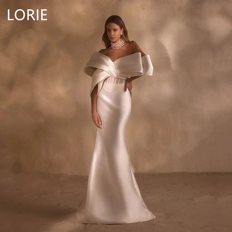 

LORIE A-line Elegant Satin Off Shoulder Wedding Dress Bow Sleeveless Bridal Gowns vestidos de novia Backless Customized 2025