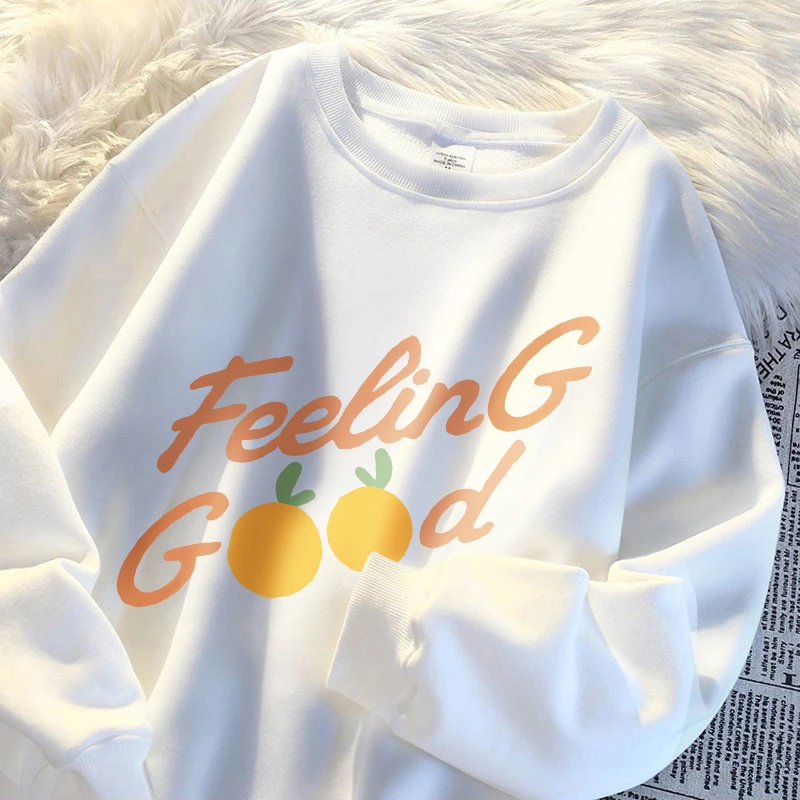 

Feeling Good Creative Alphabet Print Wo Camisa Street Casual Loose Sweatshirt Autumn Fleece Warm Sudaderas Hip Hop Crewneck