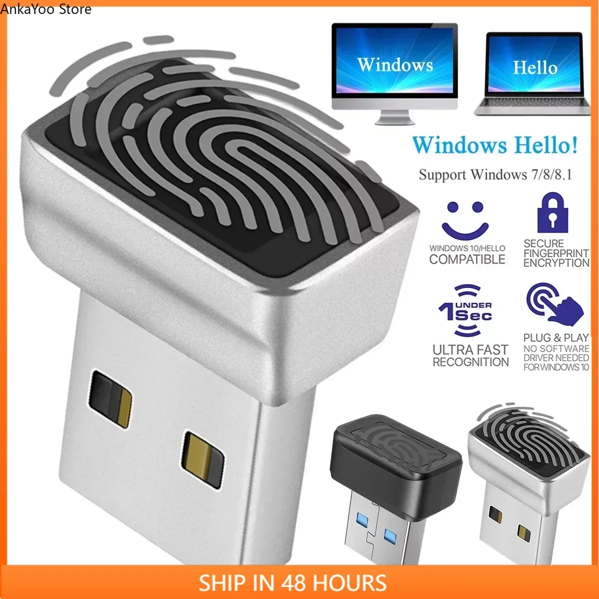 USB Fingerprint Reader Module Laptop Scanner Reader for Windows 10 Hello PC Notebook Lock Biometric Scanner