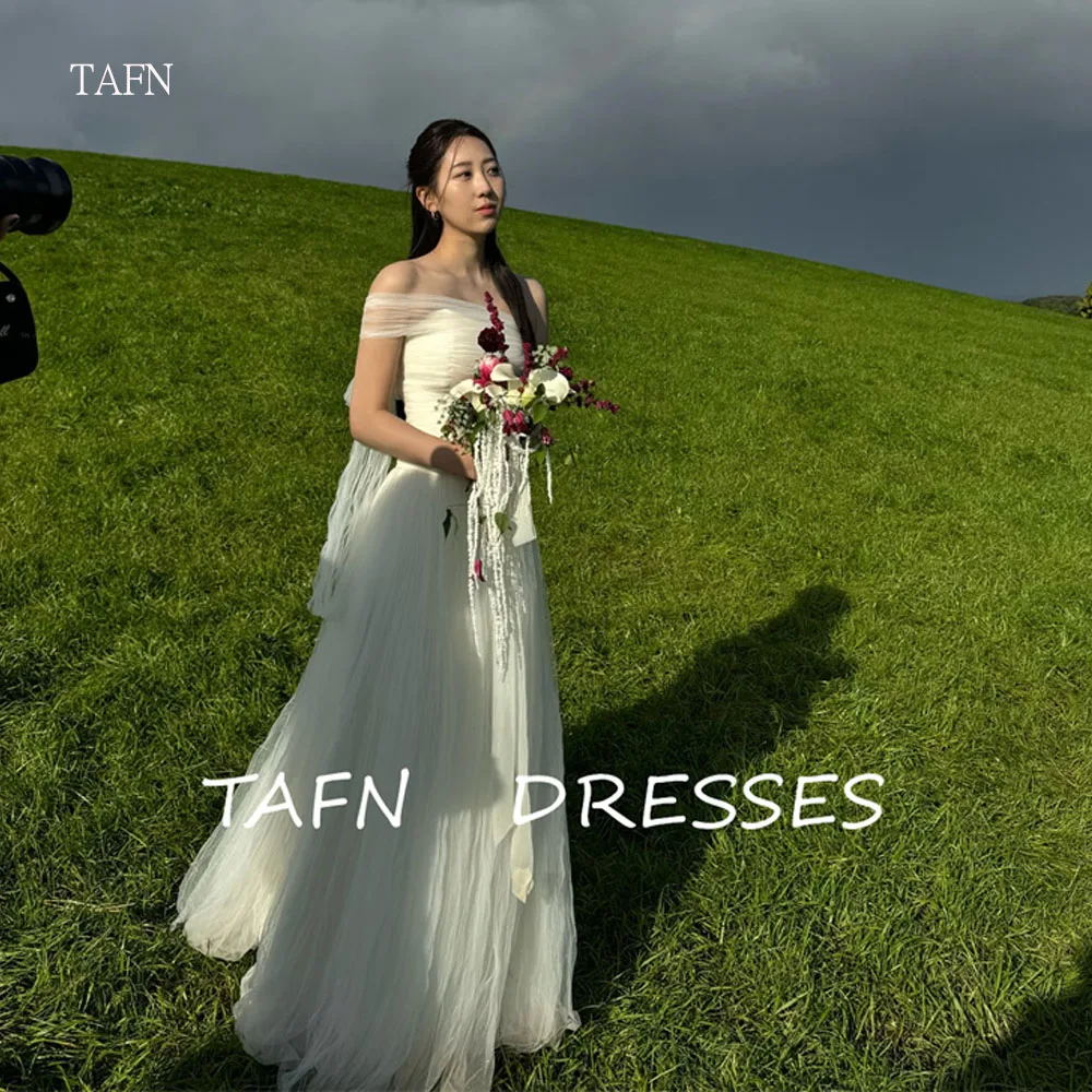 TAFN Simple Soft Tulle A Line Wedding Dresses Korea Photo shoot Bolero Floor Length Bridal Gowns Corset Back Country Customized