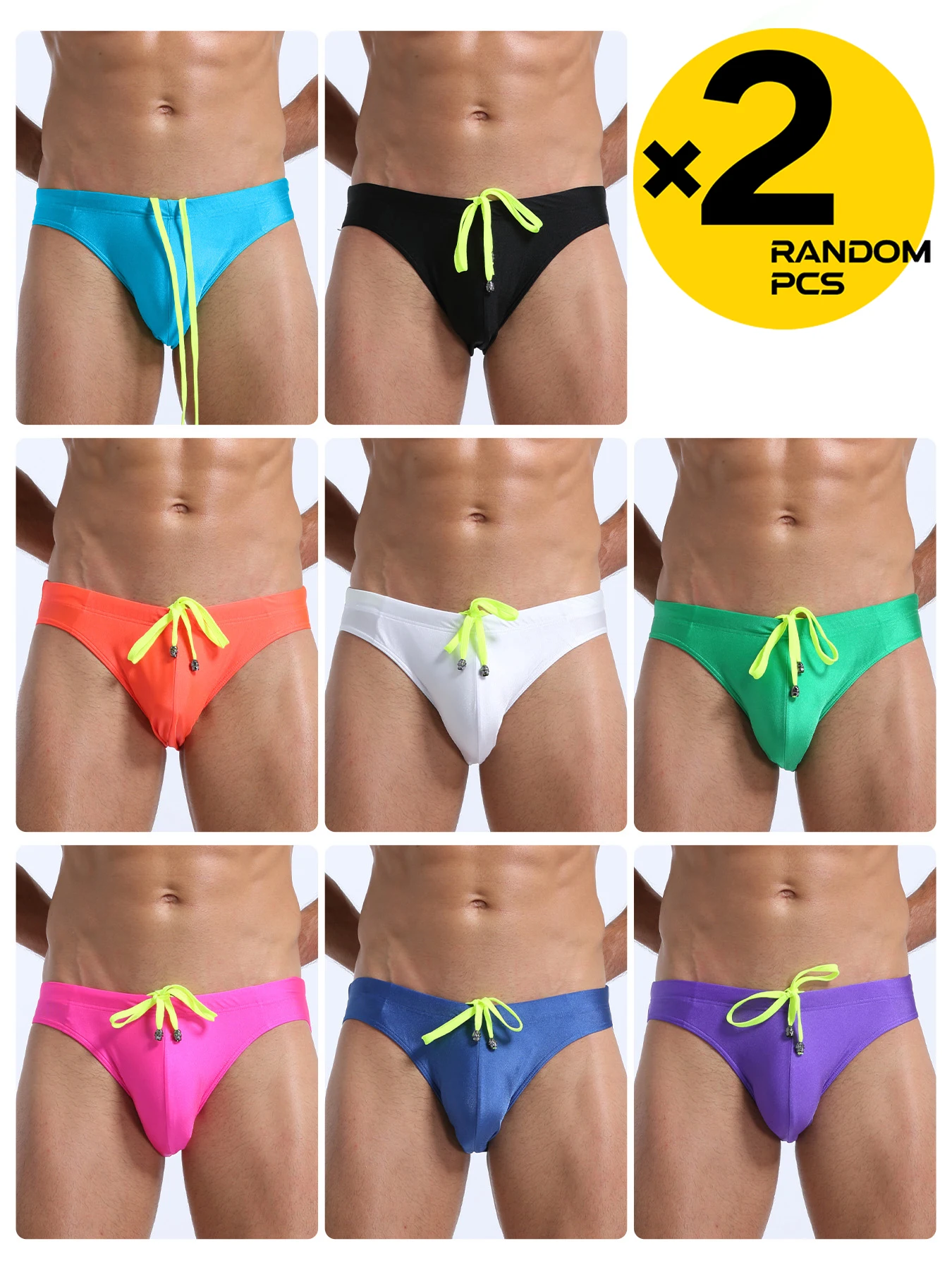 Men's Cute Low-Waist Comfortable Swim Trunks with Drawstring And Large Pocket Breathable Youth Triangular Shorts 2pc Randomly