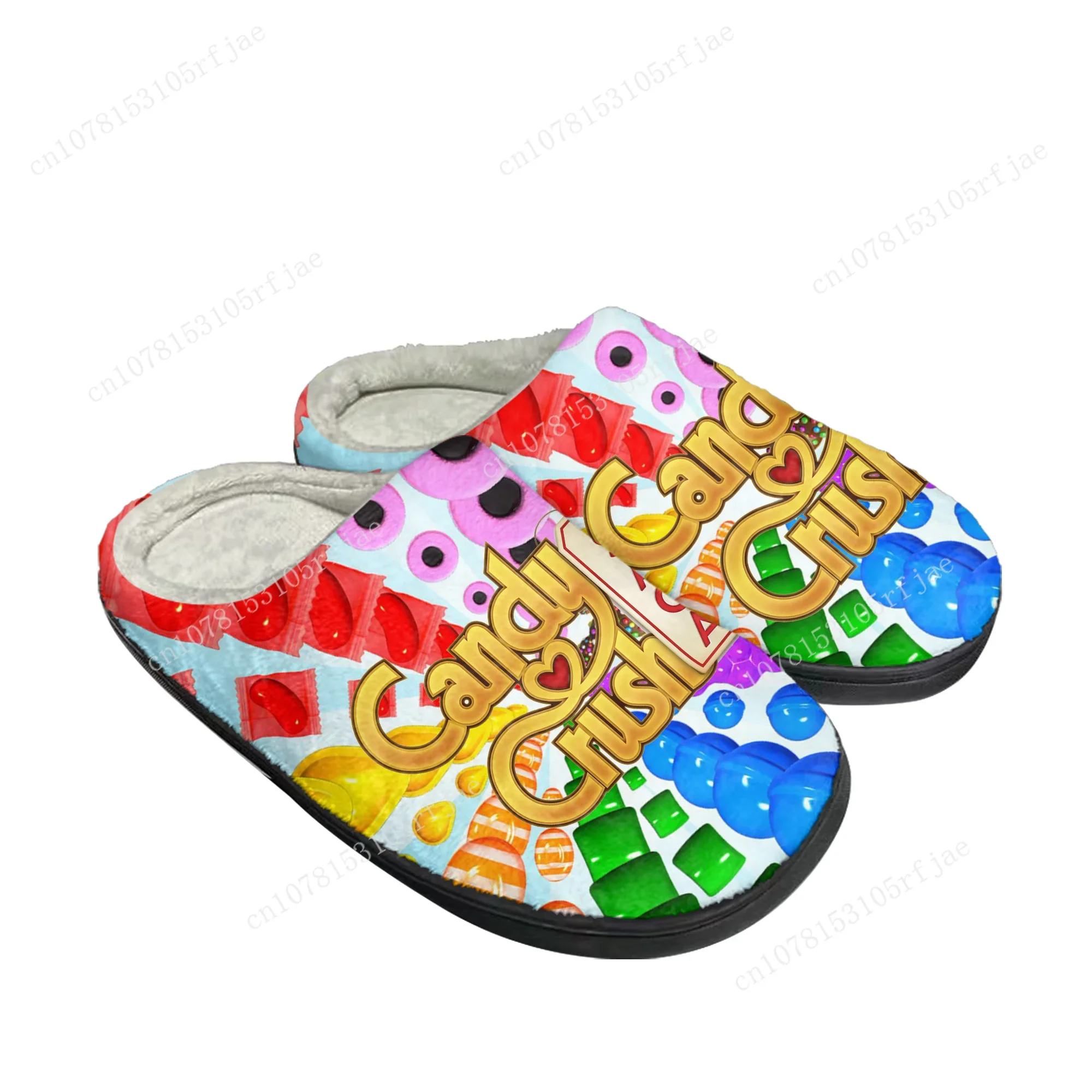 Candy Crush Saga Chinelos de algodão para homens e mulheres, jogos de desenhos animados, sapatos de quarto quentes, chinelo feito sob medida, moda casual