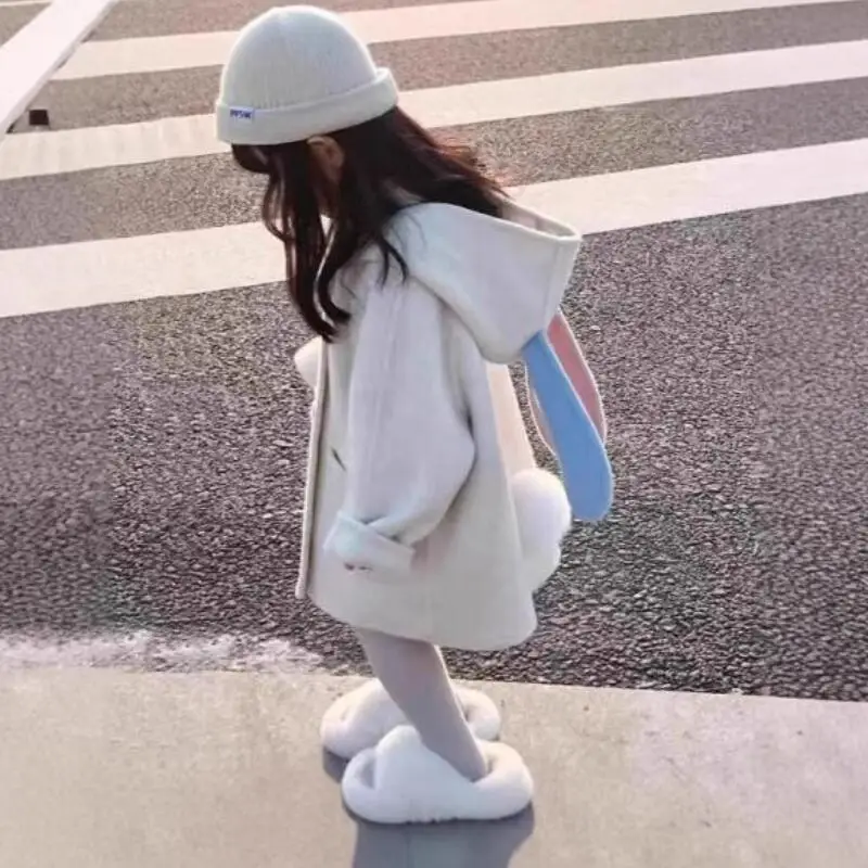

Kawaii Girl Coat Fashion Autumn and Winter Thicken Keep Warm Cartoon Student Casual Long Sleeves Hooded Tops Children's Clothing