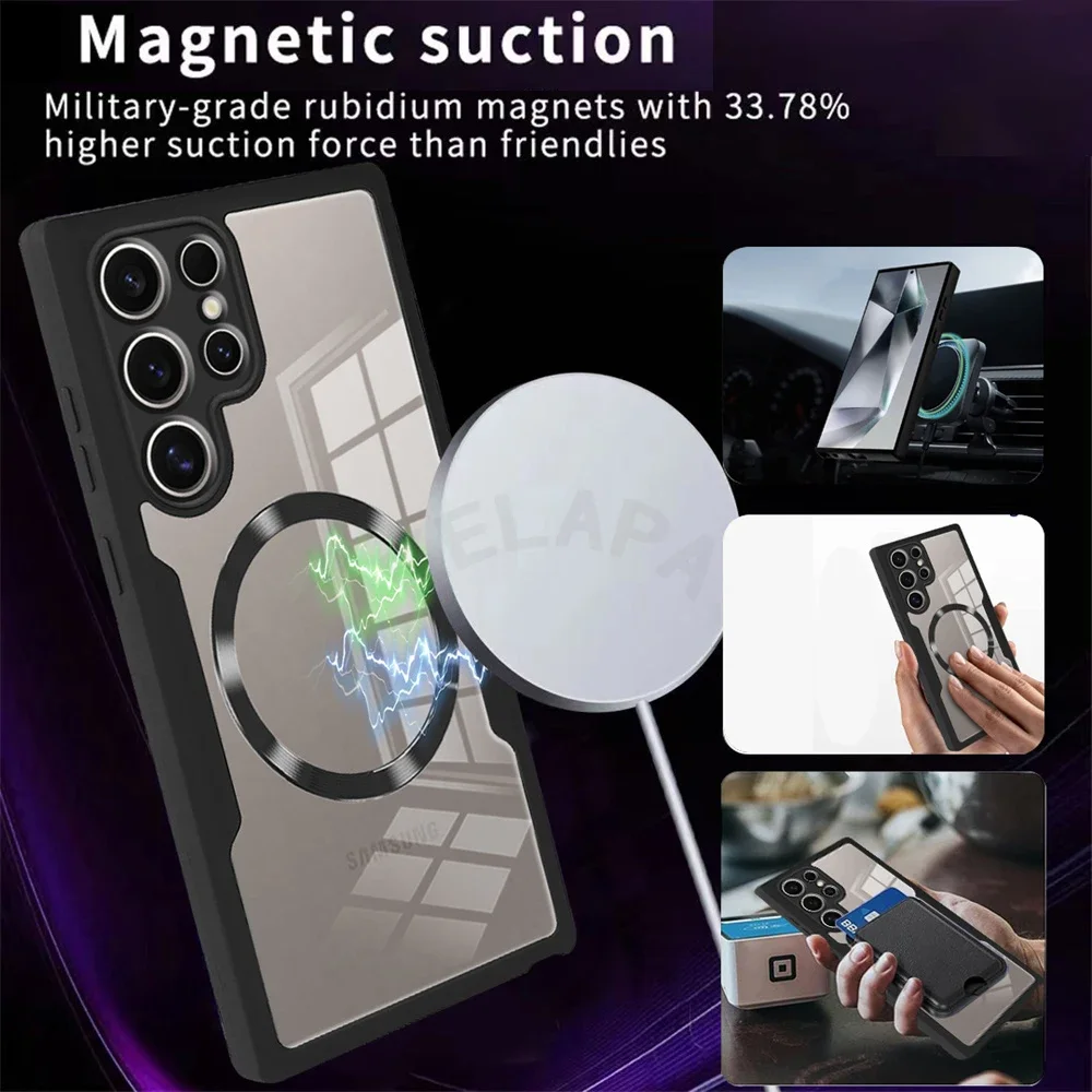 Clear Full Cover for Samsung Galaxy S26 S25 S24 Ultra S22 S23 FE Magnetic Phone Case With PET Screen Protector Camera Protection