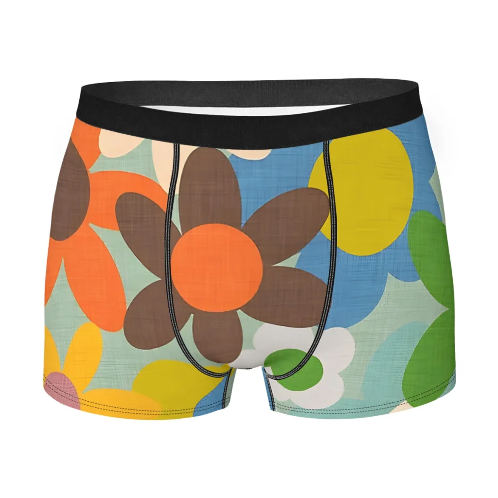 Floral Blue Mid-Century Modern 70s Underpants Cotton Panties Men's Underwear Sexy Shorts Boxer Briefs