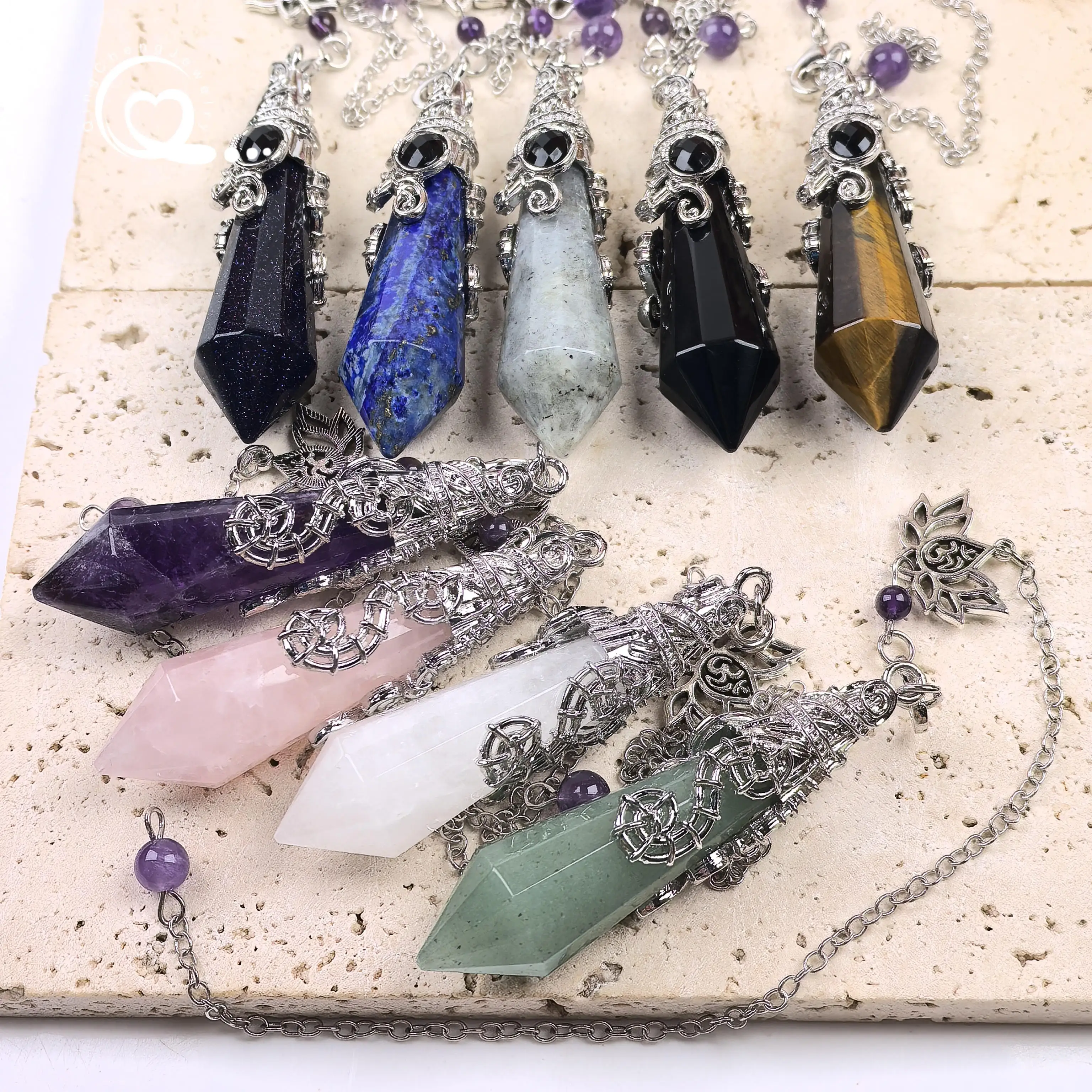 شقرا كريستال الأوجه نقطة البندول المعلقات شفاء الريكي الكوارتز مخروط التغطيس التأمل العرافة Pendulo البندول ، QC6026 #4