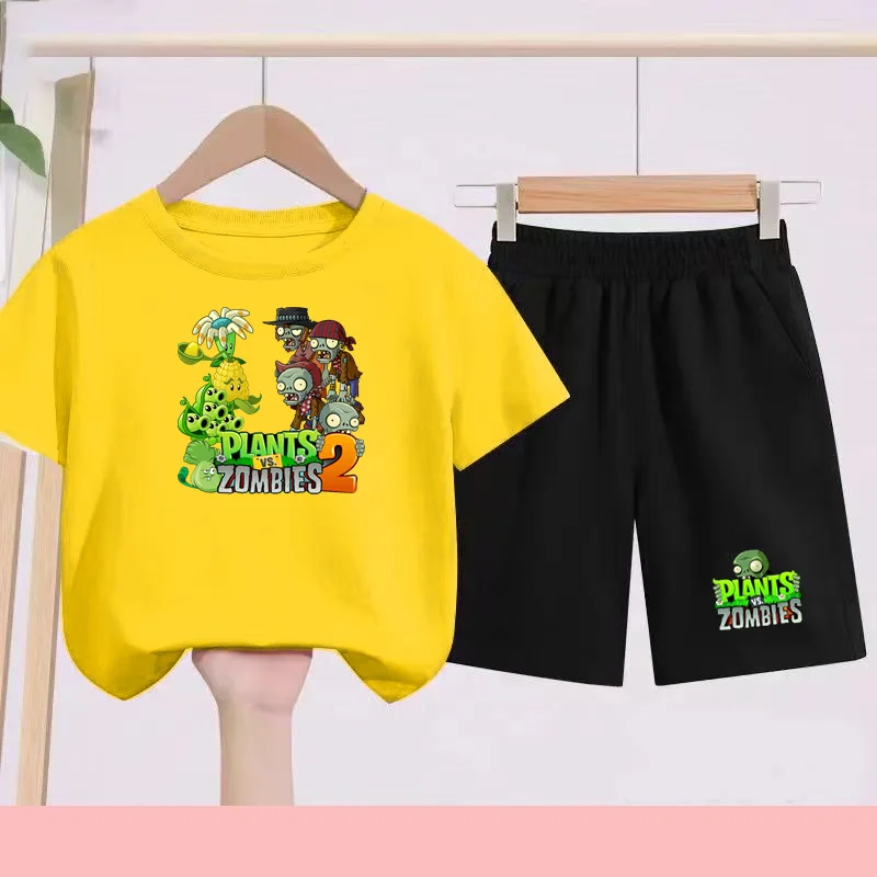 

Children's Summer Set (plant Cartoon Pattern) Boys' Girls' Sports T-shirt Short-sleeved Shorts Set, Breathable and Quick-drying