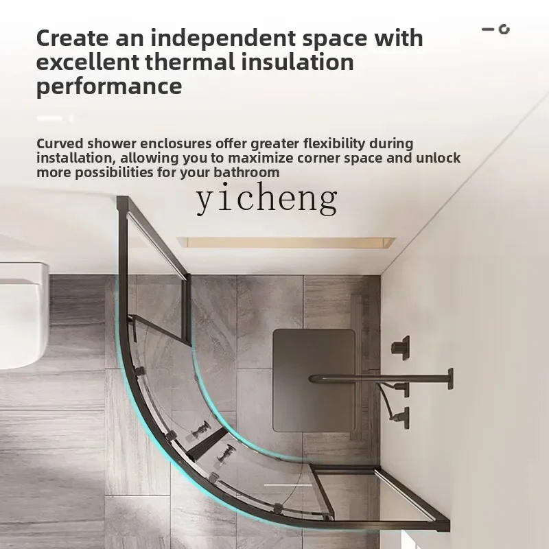DSA  curved integrated household shower room black wet and dry separation stainless steel partition bathroom glass door