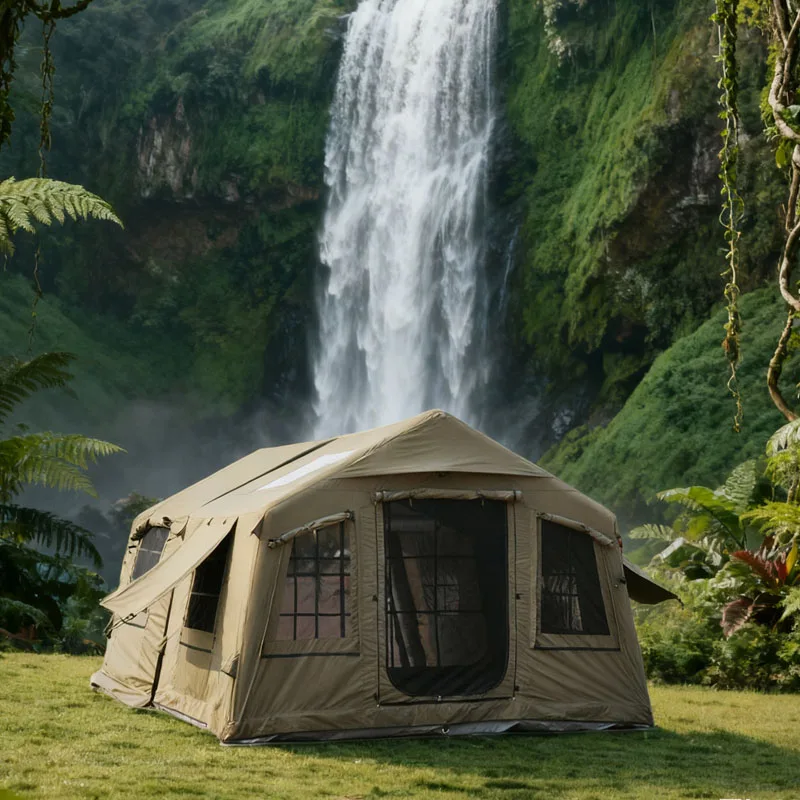 8+8 Square Meters Luxury Waterproof Inflatable Tent Portable Folding One Outdoor Camping Cabin Thickened Rain Gear Cotton