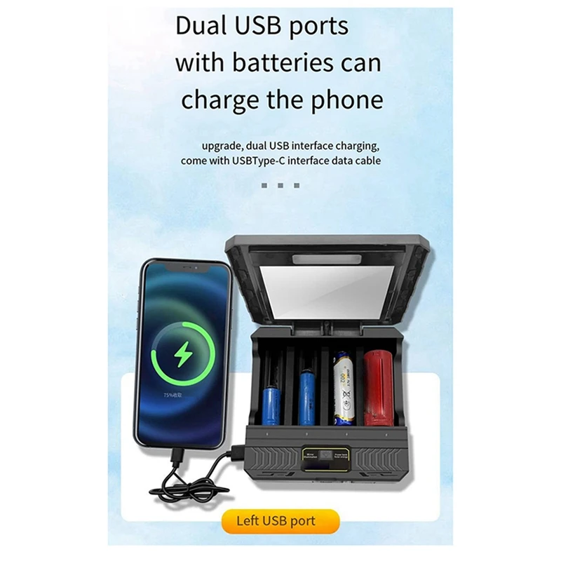 A25F-18650 충전기 태양광 리튬 배터리 스마트 충전기 Type-C 4슬롯 다기능 실외 충전기