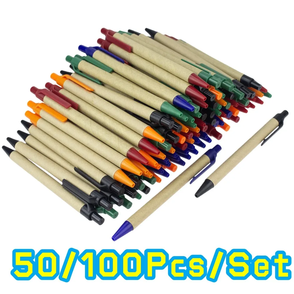 50/100Pcs Paper Ball Pen ECO Recycled Paper Eco-friendly Ballpoint Green Personalized Orange Black Blue Green Red